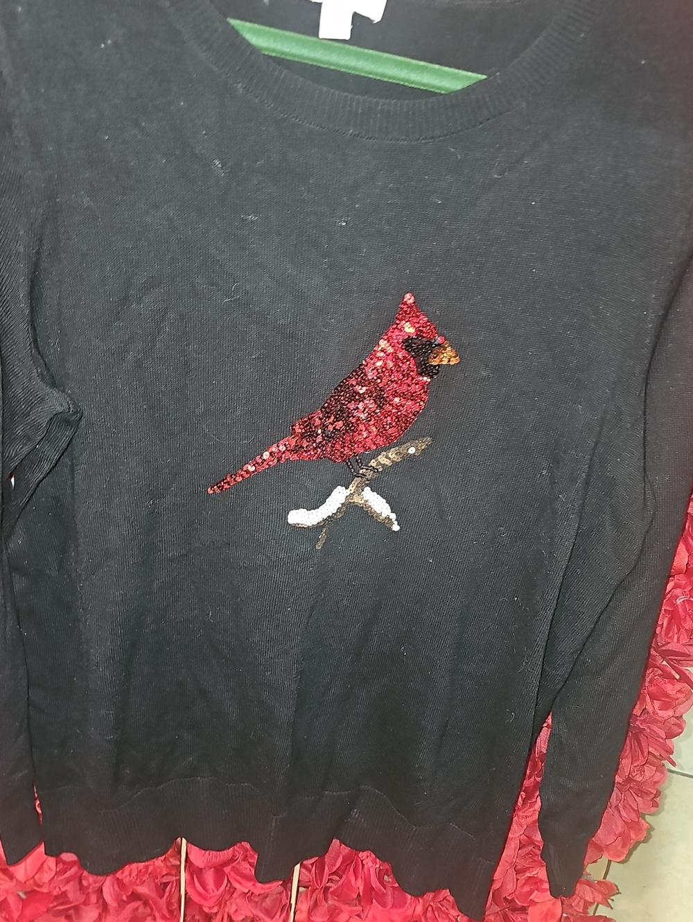 Westport Black Thin Sweater with Red Sequin Cardinal Size Xlarge